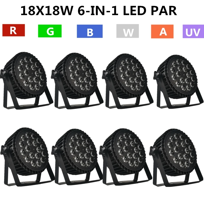 

8 шт./18X18W RGBWA УФ светодиодный прожектор PAR 6-in-1 par диско свет, светодиодный прожектор профессиональное оборудование для диджея