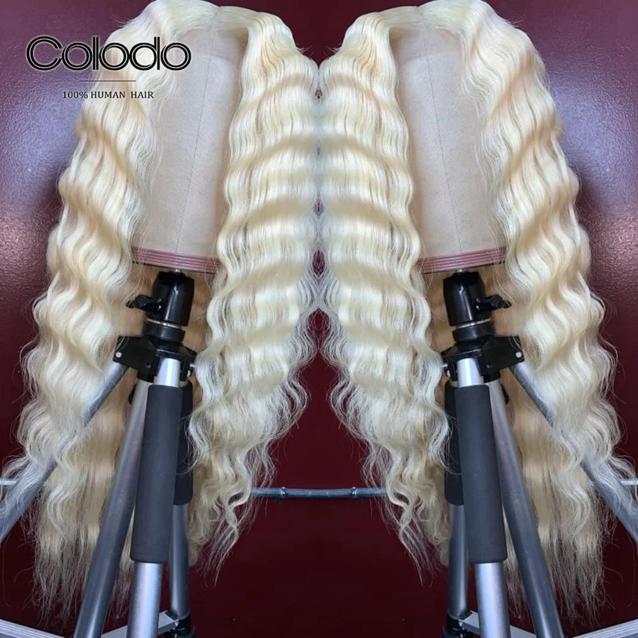 Blonde COLODO 150% плотность свободная глубокая волна бразильского волос парики человеческих волос красного цвета парики из натуральных волос с Африканской структурой, Синтетические волосы на кружеве блонд парики для Для женщин - Цвет: Blonde