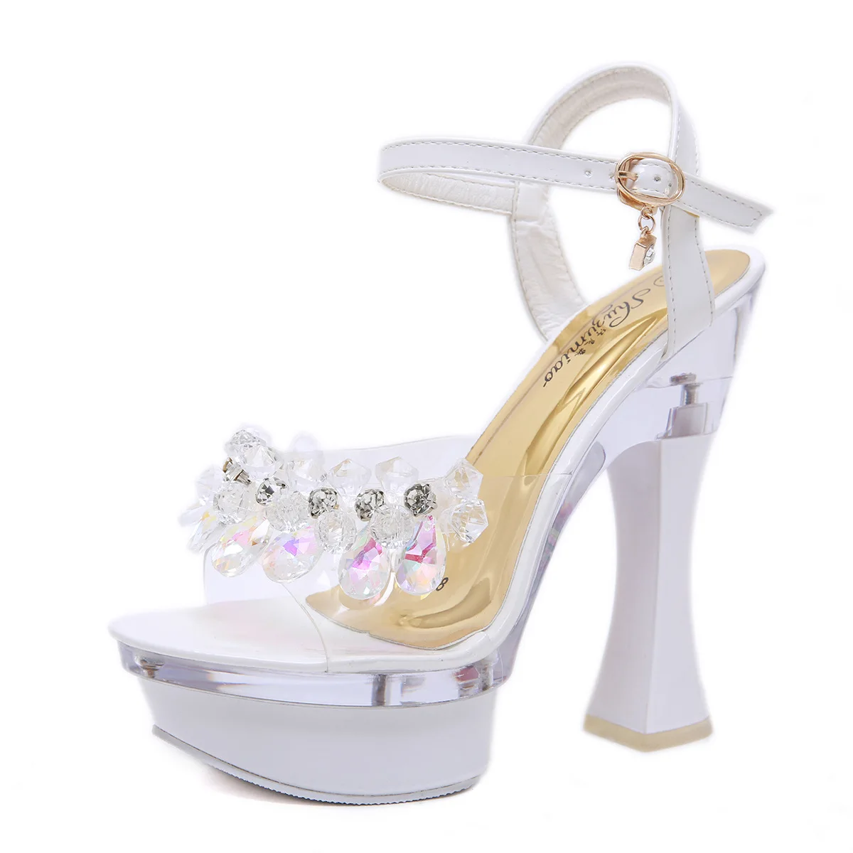 

14cm super high heel platform high heel sandals platform transparent crystal open toe women's shoes