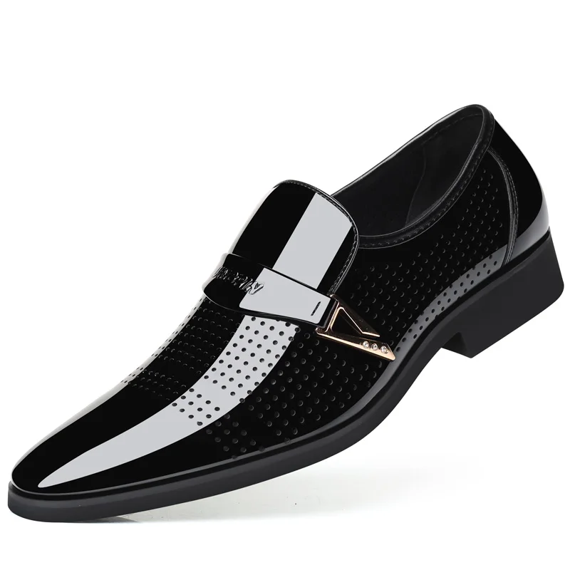 

Summer Hollow Out Men's Leather Casual Shoes Business Mens Formal Shoes Trend All-match Shiny Pointed Toe Men's Flats