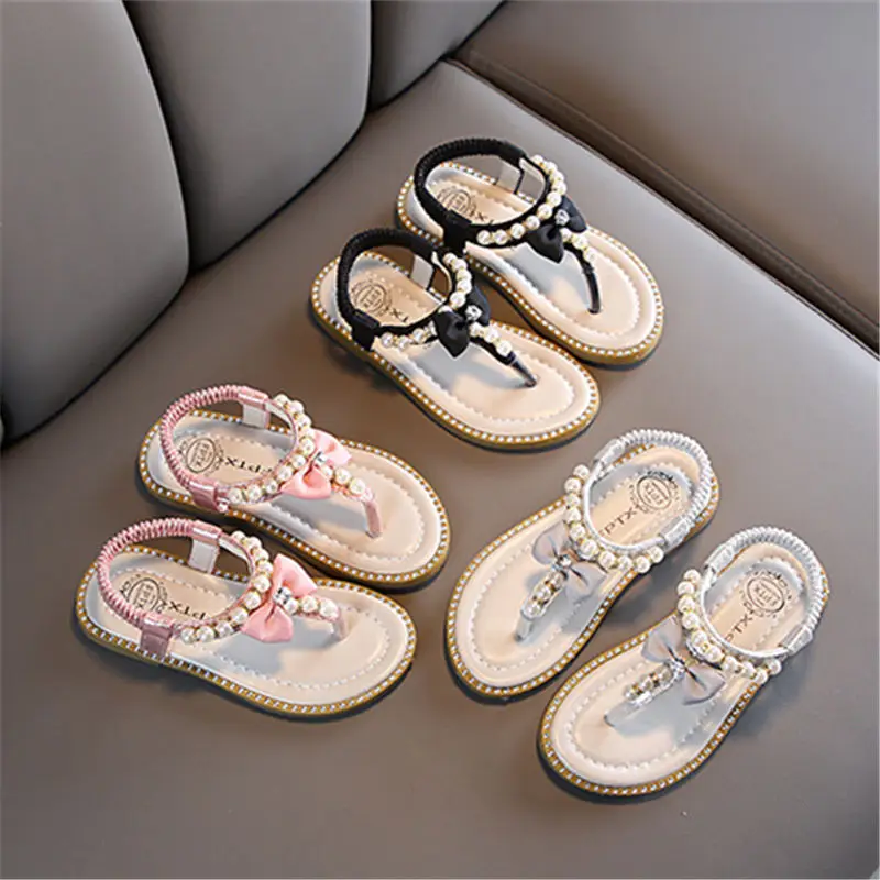

Children's beach shoes summer new girls beaded baby sandals children princess bow sandals flip flops slippers wholesale