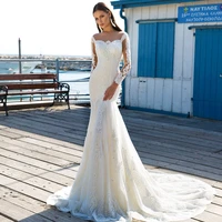 elegant wedding gowns for bride mermaid sexy o neck long sleeves appliques beading vestidos de novia %d9%81%d8%b3%d8%a7%d8%aa%d9%8a%d9%86 %d8%b2%d9%81%d8%a7%d9%81