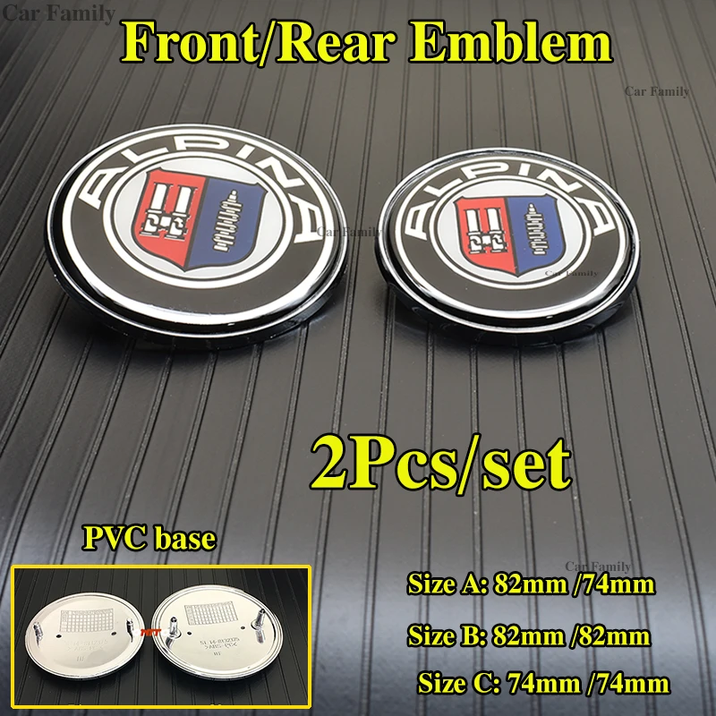 

Chrome PVC 2pcs 82mm 74mm Car Stickers For F10 F30 F15 E64 E65 E86 E89 1 2 3 4 5 7 Series Auto Front Rear Badge Caps Label Logo