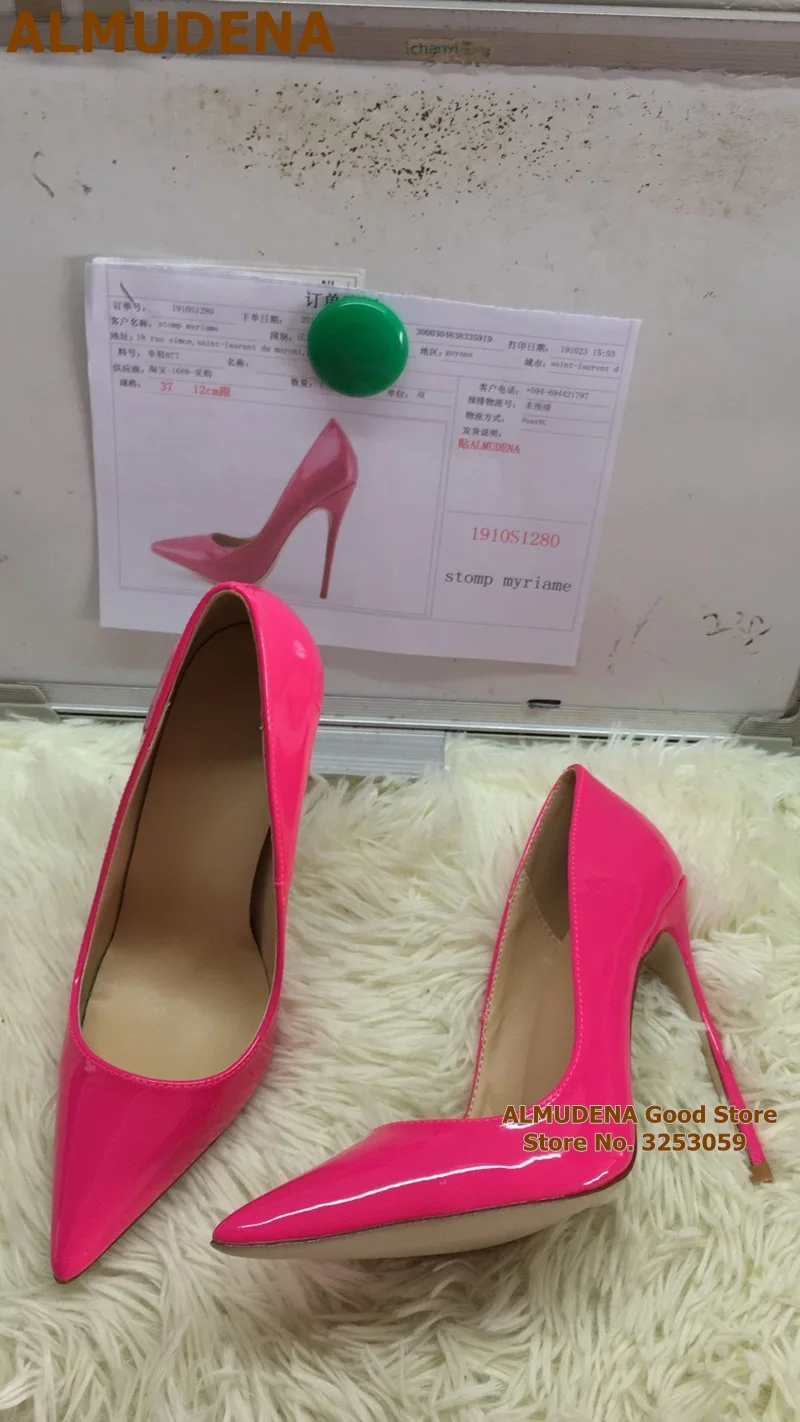 Туфли на высоком каблуке 12 см 10 8 розовые зеркальные без застежек ALMUDENA неглубокие