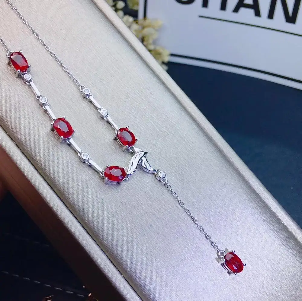 

Женское ожерелье из серебра 925 пробы с натуральным красным Рубином