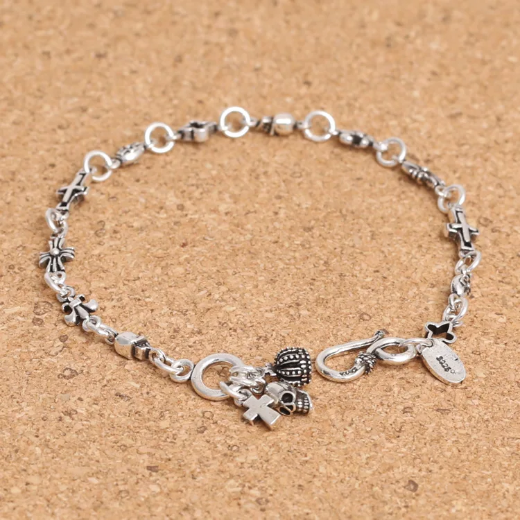 

Wholesale S925 Sterling Silver Personalized Jewelry Retro Thai Silver Male Skeleton Crown Bracelet