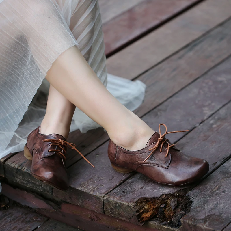 VALLU осень 2020 новые женские кожаные туфли на шнуровке с круглым носком|Женские