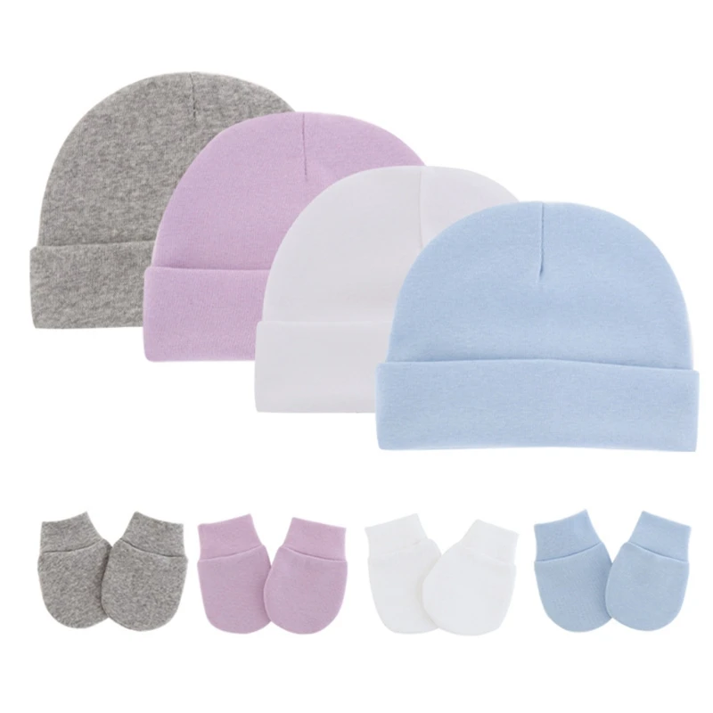 Newborn Infants Face Protection Scratch Mittens Warm Cap Kit Baby Anti Scratching Cotton Gloves+Hat Set