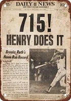 1974 hank aaron breaks babe ruth39s record vintage look reproduction metal tin sign 8x12 inches