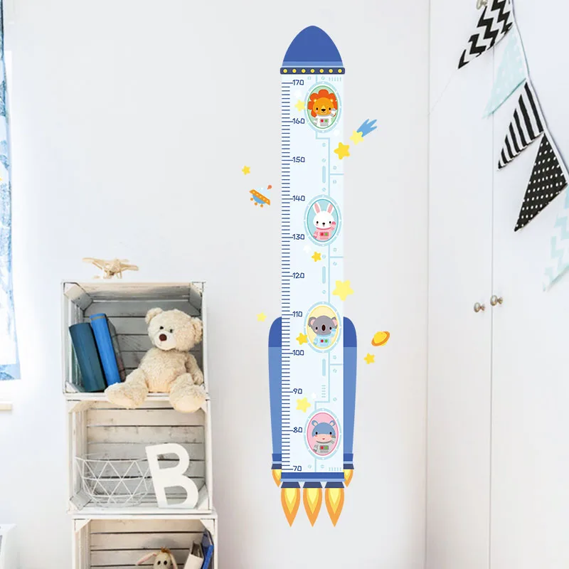 

kids room 3d rocket height measure wall sticker self adhesive baby bedroom cartoon growth chart wall decal