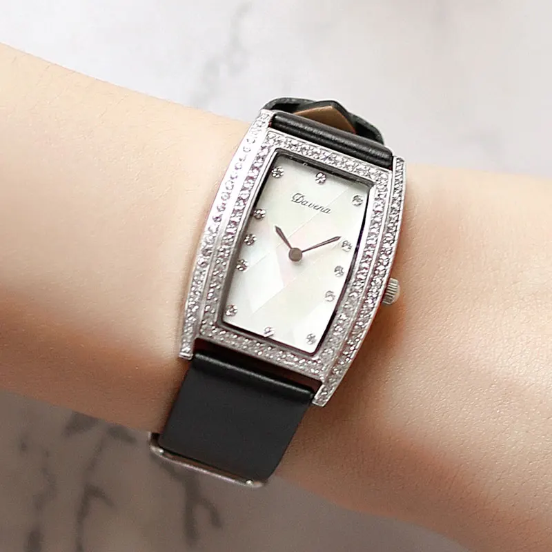 

New Davena Shell Face Quartz Watch Women Rose Gold Diamond Clock Ladies Bracelet Watch Waterproof Female Table Wine Barrel Type