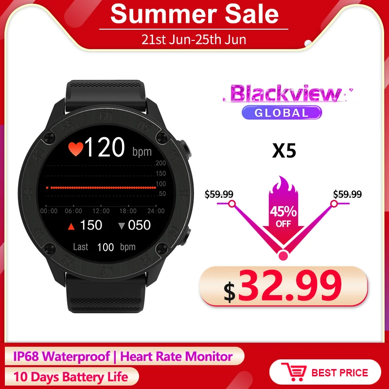 Blackview X5 Смарт часы IP68 Водонепроницаемый спортивные большой Батарея мониторинг