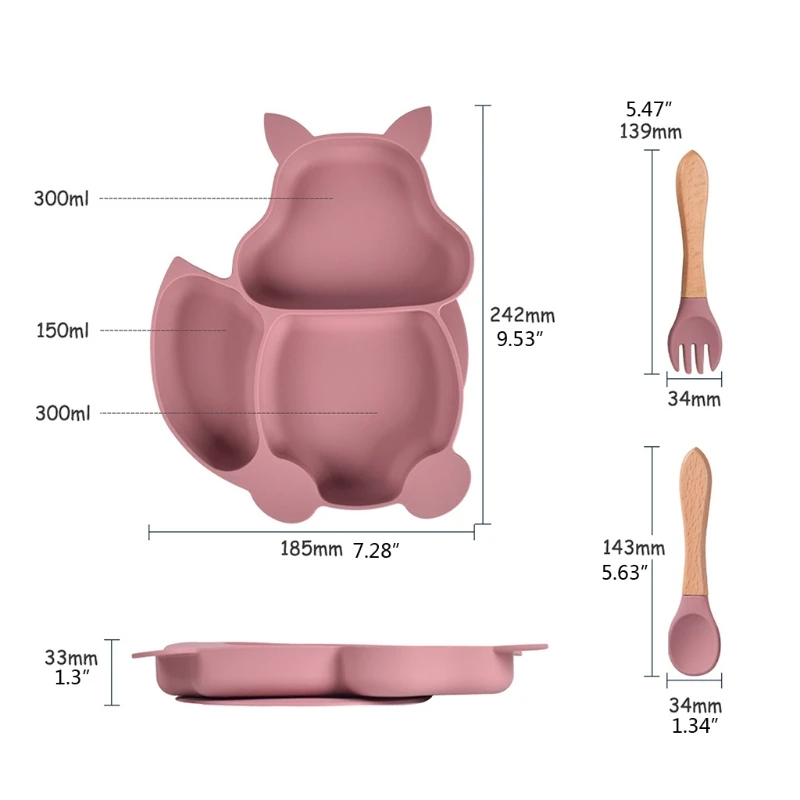 

Silicone Squirrel Shape Sucker Training Plate Safe Bowl Fork Spoon Feeding Set