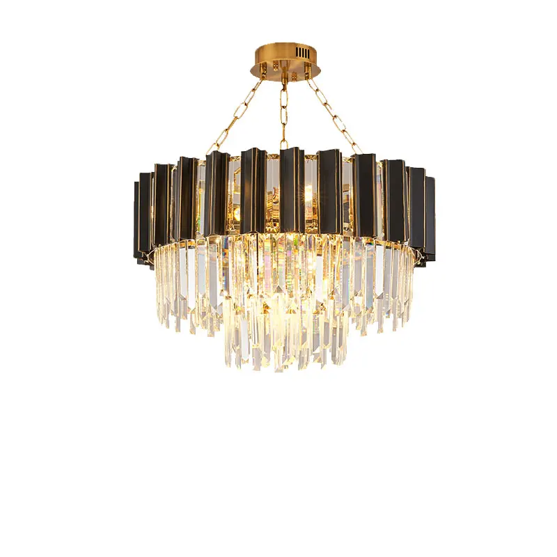 

Modern Bright Black Crystal Led Pendant Lights For Luxury Living Room Golden Stainless Steel Pendant Lights Lighting Fixture