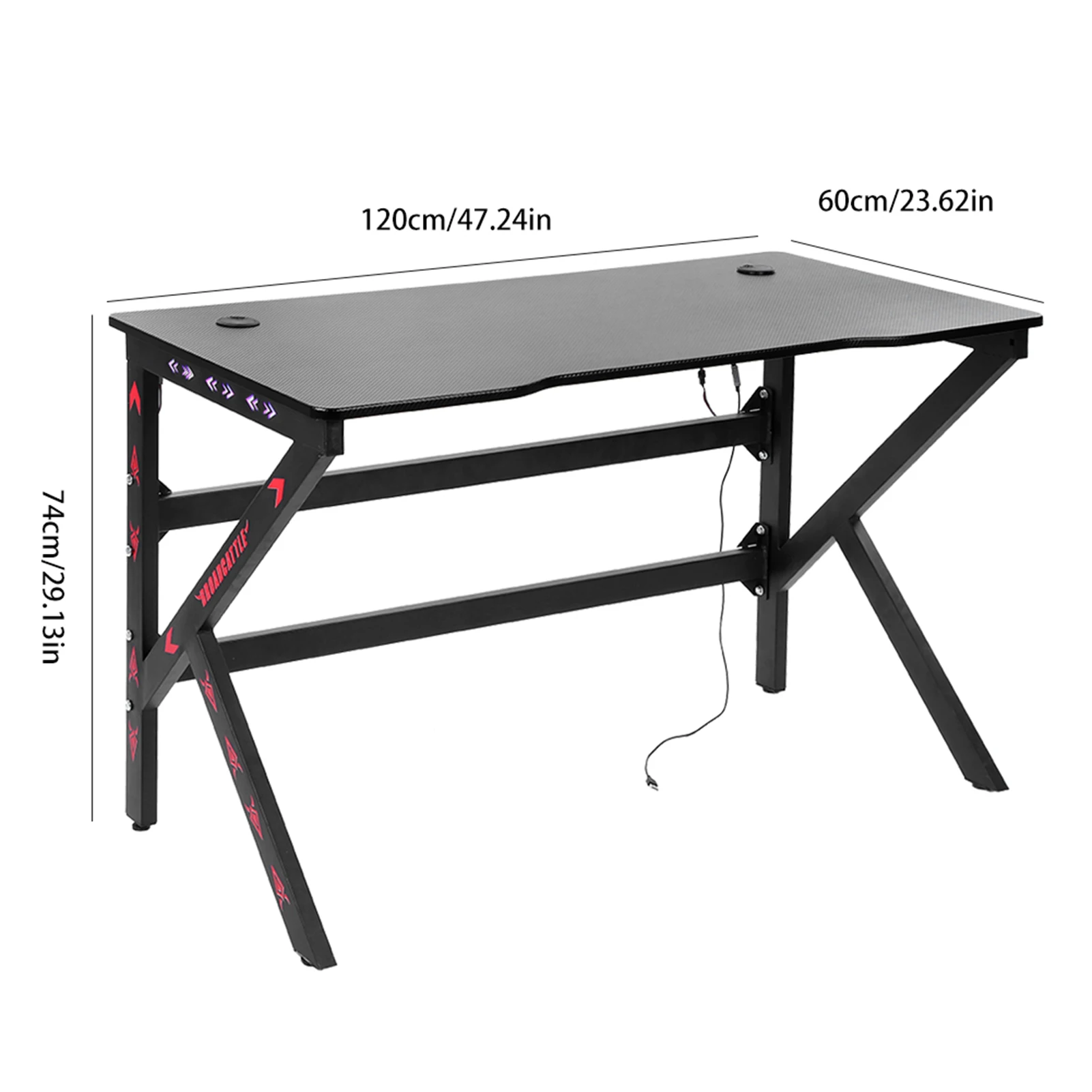 

Gaming Desk 120cm Ergonomic Gaming Table Computer Desk with RGB LED Light Furniture Boy Gift for Home Use