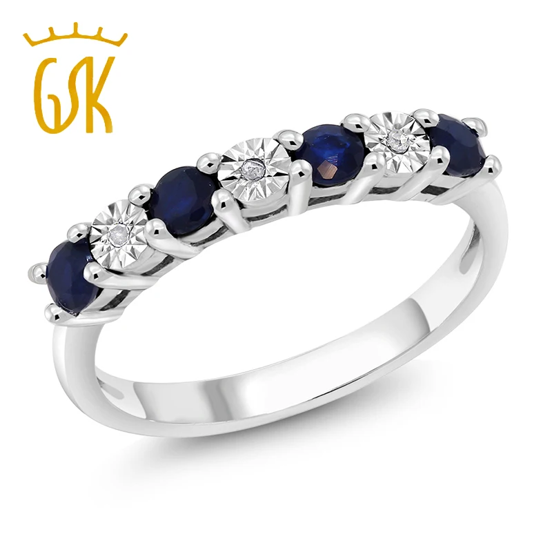 GemStoneKing 925 пробы серебряные ювелирные изделия 0,029 Cttw кольцо с бриллиантами для женщин круглый сапфир и белый бриллиант обручальные кольца