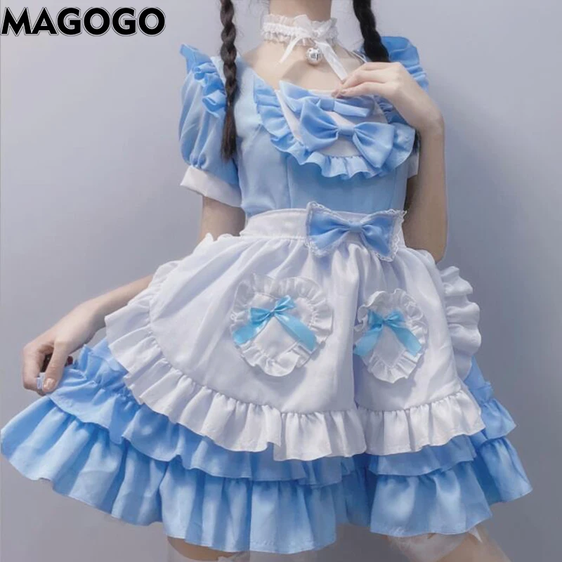 Женский наряд горничной MAGOGO платье в стиле лолита милое синее белое фартук