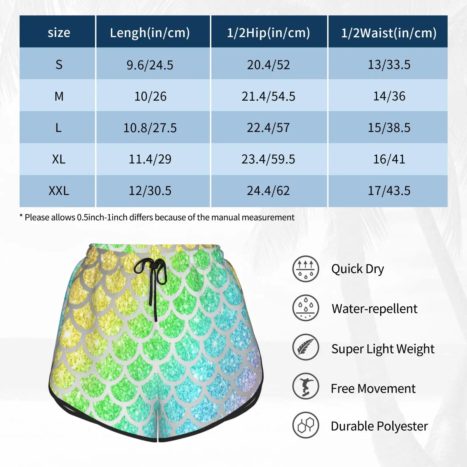 

Shimmery Rainbow Glitter Mermaid Scales Swim Shorts Women Beach Shorts Mermaid Glitter Rainbow Mermaid Rainbows Colorful