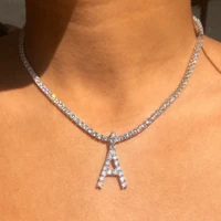 fashion rhinestone 26 letter necklace women pendant diamond crystal choker accessories silver color chain punk chokers jewelry