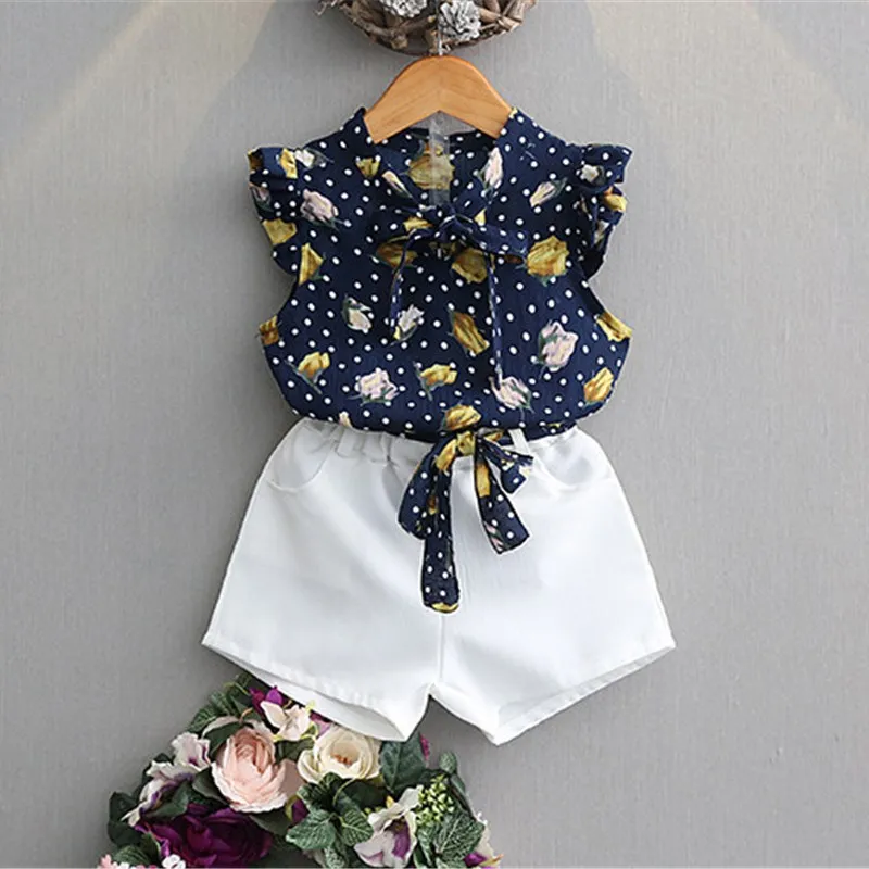 Комплекты одежды в стиле ретро с цветочным принтом для девочек Новинка лета 2018