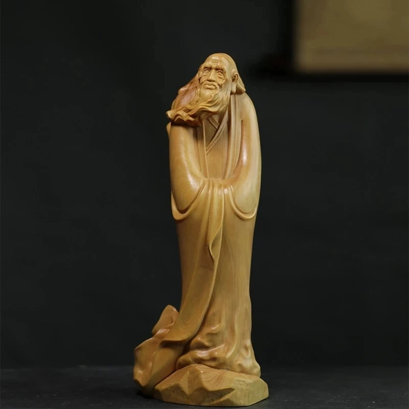 

Boxwood 20CM Lao Tzu Sculpture Living Room Feng Shui Wood Statue Collection Taoist Saint Laozi Home Decor