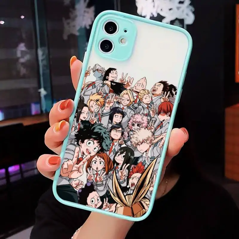 

Anime My Hero Academia buko Phone Case For iPhone 12 11 Mini Pro XR XS Max 7 8 Plus X Matte transparent blue Back Cover