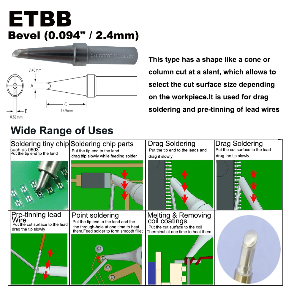 Наконечник для паяльника ETBB скос 2 4 мм подходит WELLER WES51 WES50 WESD51 WE1010NA WE1010EU PES51 PES50 LR21
