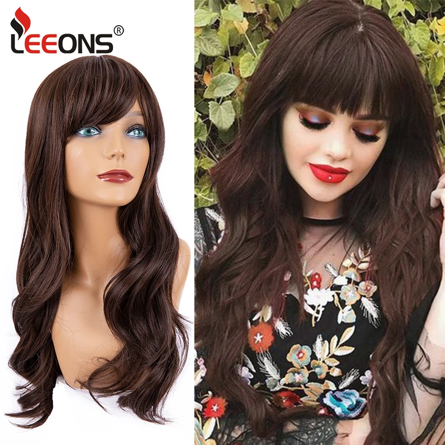 

Парики Leeons с эффектом омбре, светлые и коричневые волосы с челкой, высокоплотные синтетические волнистые парики вечерние, ежедневный коспл...