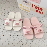 women pink pig slippers summer cute cartoon flat soft sole beach sandal couple kids family parent child home bath non slip shoes