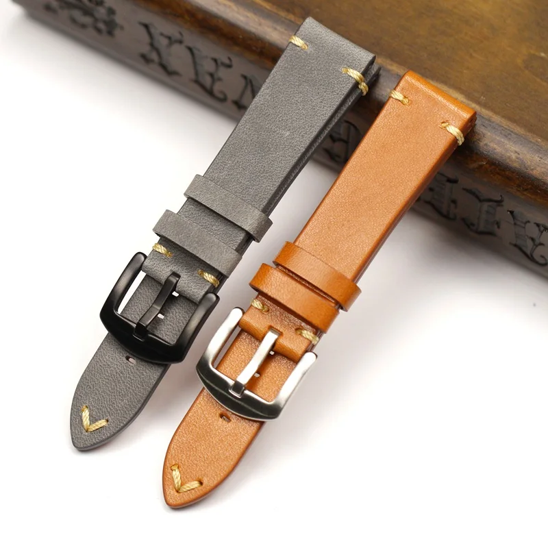

New Handmade Waterproof Watch Strap ltalian Vegetable tanned Leather Strap 18mm 20mm 22mm Yellow Gray Watchband For Omega Seiko