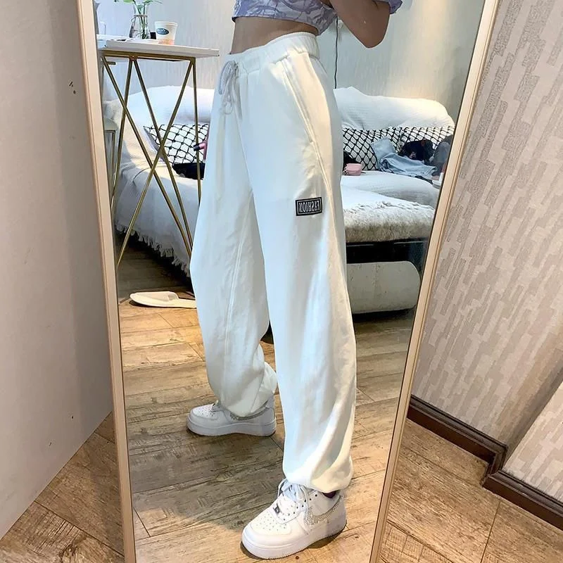 

HOUZHOU White Jogging Summer Women's Sports Pants Harajuku Joggers Oversize Wide Trousers Female High Waist Plus Size Korean