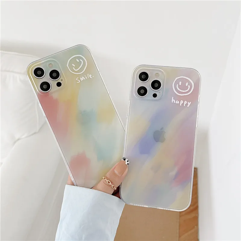 

Cute Cartoon Rainbow Smiley Phone Cases For iPhone 12 Mini 11 Pro XS MAX XR X 8 7 Plus SE 2020 12Pro Clear Soft TPU Back Cover