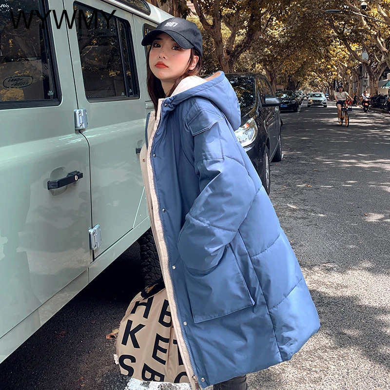 WYWMY Women's Winter Jacket Long Parkas Coat Ladies Oversized Hooded Winter Parkas Women Thick Down Cotton Padded Jacket Korean