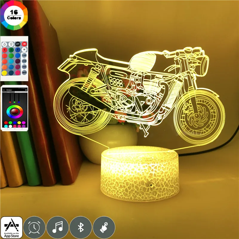 

Large-capacity Motorcycle 3d Led Clock Base Table Lamp 7 Colors Lighting Study Event Prize Home Party Decoration Acrylic Light