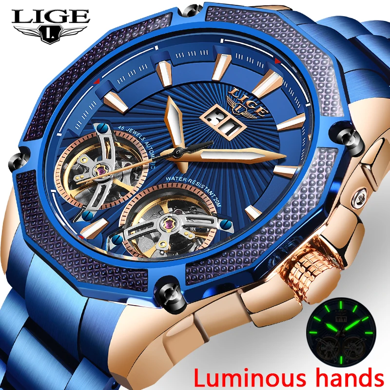 

LIGE Fashion Automatic Mechanical Watches For Men Relogio Masculino 100m Waterproof Sport Men Watch Top Brand Luxury WristWatch