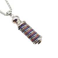 new full colored cubic zirconia stones stainless steel cylinder charm pendant necklace mens stylish hip hop barber necklace