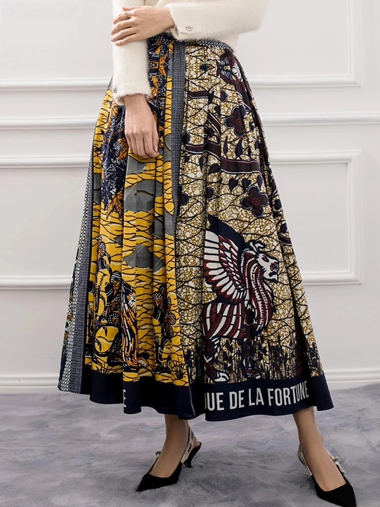 

Big-name summer satin 3D printing casual women's high-waist pleated skirt2021New women's high-quality large-length puff skirt XL