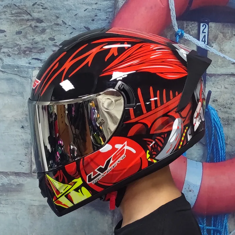 

Motorcycle Helmet Riding Racing Full Face Off Road Capacete Men/women Removable Washable Lining Colours Visor White Wild Pattern