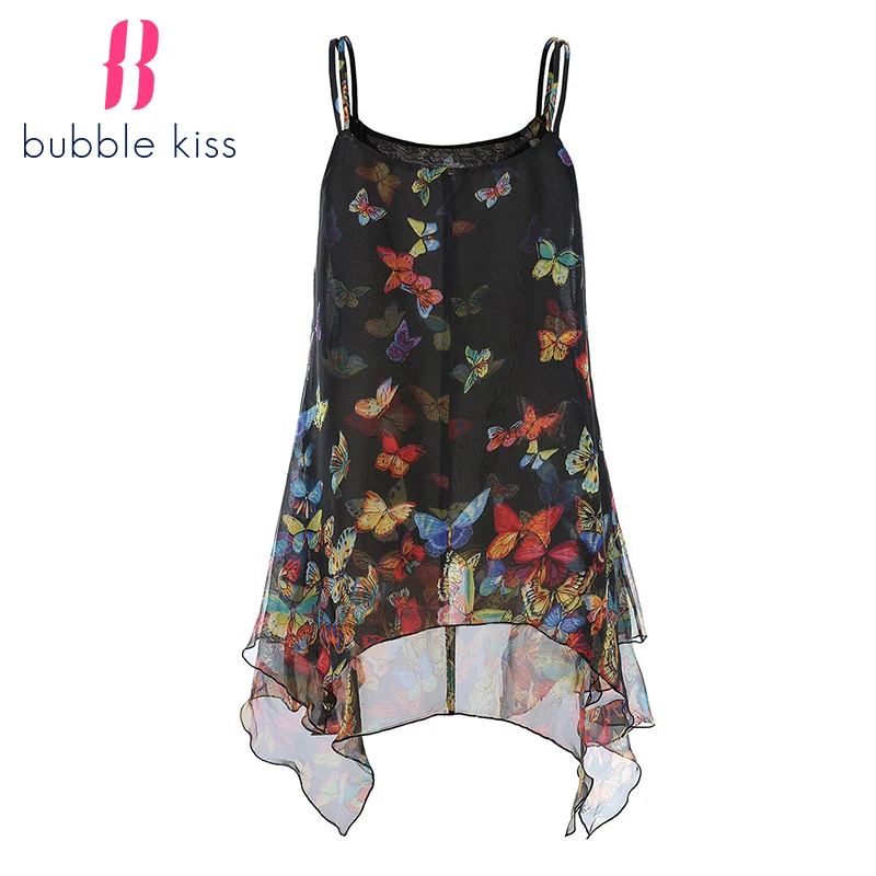 

camisole femme Strap female butterfly sleeveless top printed suspenders drawstring chiffon beach top women's tee top summer 2020