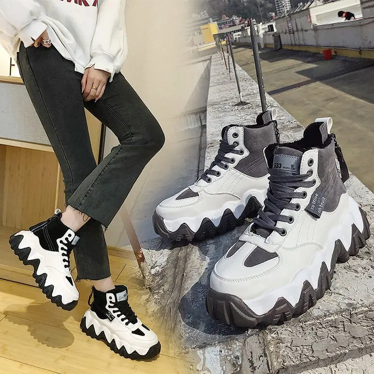 2019 г. Зимние новые стильные женские кожаные ботинки женская обувь на шнуровке