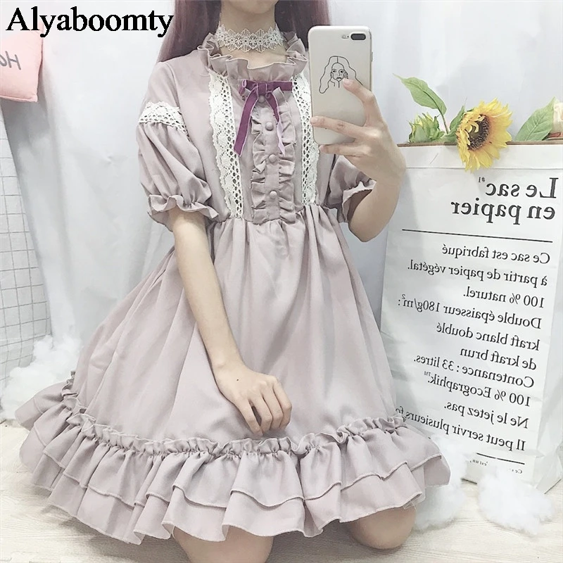 Женское милое платье японского стиля&quotлолита&quot симпатичное с оборками бантом и