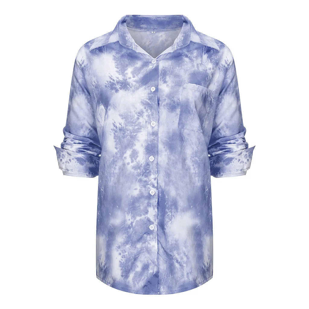 

Spring and autumn fashion new gradient color printing loose tie-dye buttoned shirt