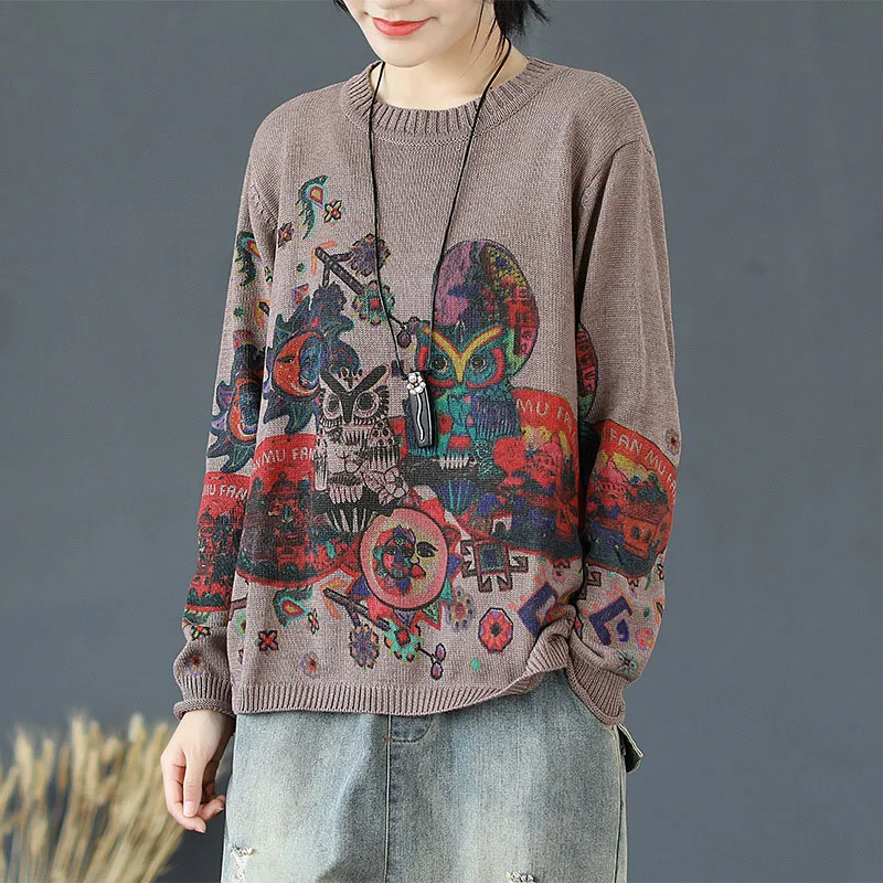 Свободные Пуловеры Блузка с длинными рукавами Осенняя верхняя одежда Harajuku ретро