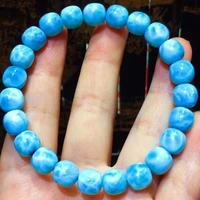 8 4x8 7mm natural blue larimar gemstone bracelet women stretch round beads bracelet water pattern jewelry aaaaaa