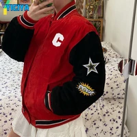 new red black high quality jackets autumn and winter 2021 letter embroidered jacket women korean casual trendy baseball uniform
