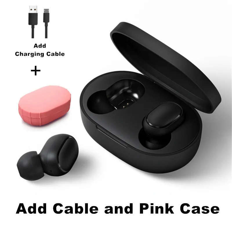 Оригинальные наушники Xiao mi AirDots Bluetooth 5,0 Youth Edition mi True беспроводные наушники-вкладыши Bluetooth 5,0 TWS Air Dots гарнитура - Цвет: Add Cable Pink Case