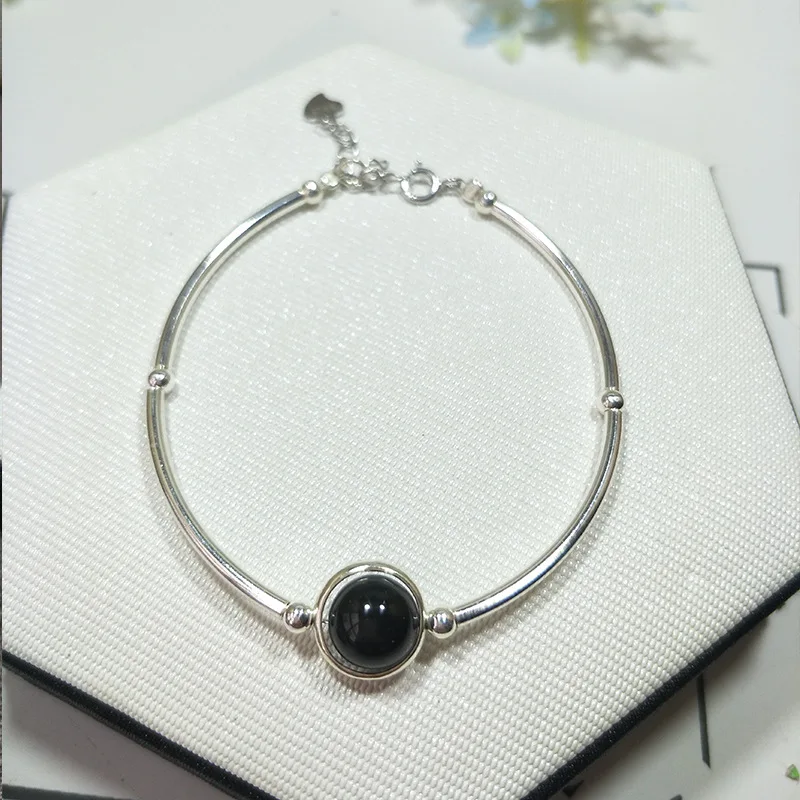 Натуральный камень 925 стерлингового серебра браслеты для женщин Кристалл ручной