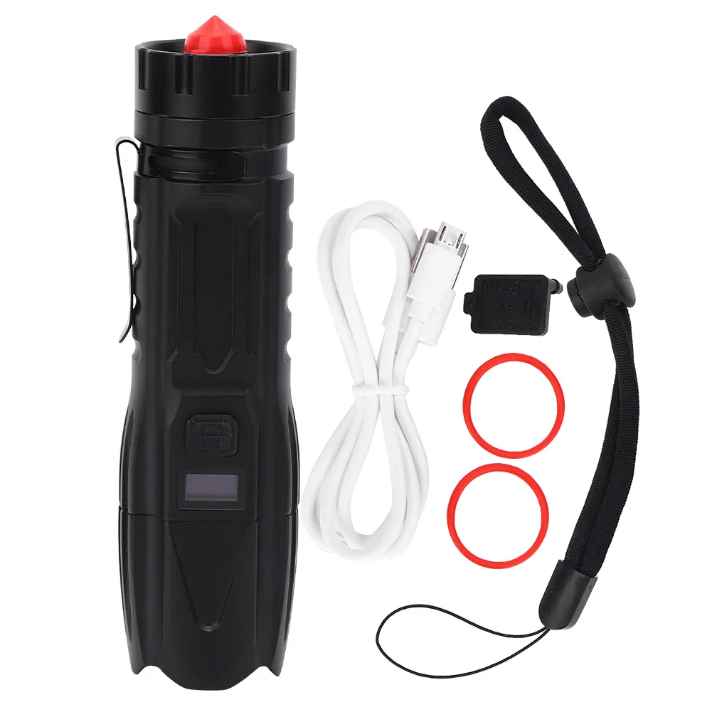 

USB Rechargeable Torch Portable Lamps Outdoor Flashlight with LED Screen XHP90