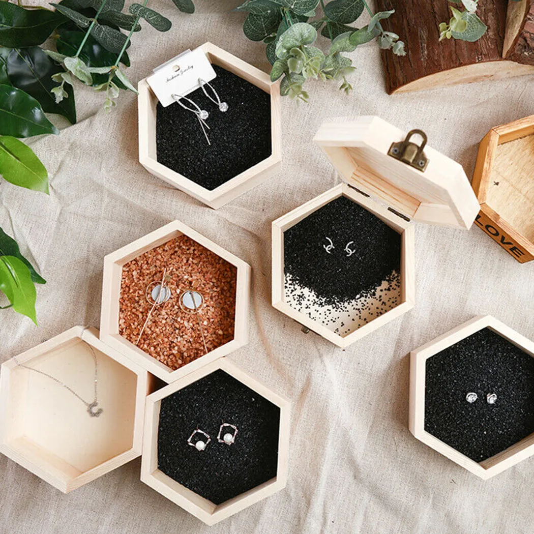 

Wooden Hexagonal Shaped Storage Box Jewellery Crafts Storage Gift Box Personalized Wedding Candy Holder Jewelry Box
