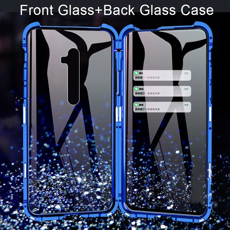 

double-sides tempered glass phone case for OPPO A5 A9 2020 Reno 4 Pro Reno 2Z case shockproof matel bumper protective cover